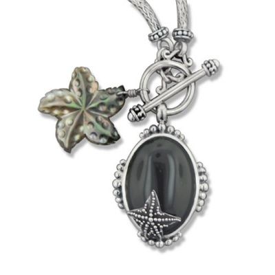 Sterling Silver and Black Shell Starfish Necklace with Black Onyx 