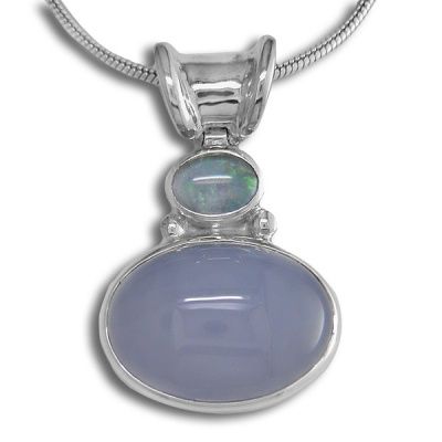 Blue Chalcedony & Opal Doublet Pendant with Chain