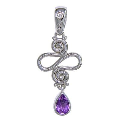 Squiggle Pendant with Amethyst Pear Drop 