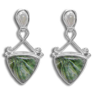 Seraphinite and Moonstone Post Earrings