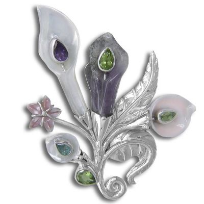 Mother of Pearl and Amethyst Flower Pin-Pendant