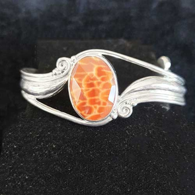 Fire Agate, Garnet, and Citrine Silver Cuff Bracelet