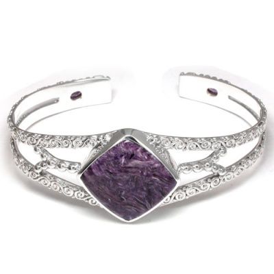 Charoite Cuff Bracelet with Amethyst