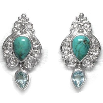 Turquoise and Sky Blue Topaz Post Earrings