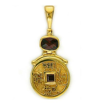 Chinese Coin Vermeil Pendant with Garnet
