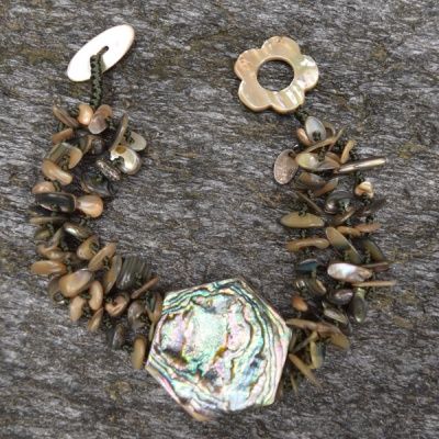 Abalone shell bead & hexagon bracelet 