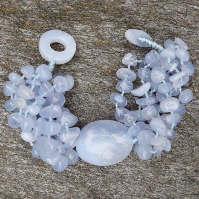 Blue Chalcedony Beaded Bracelet with Toggle