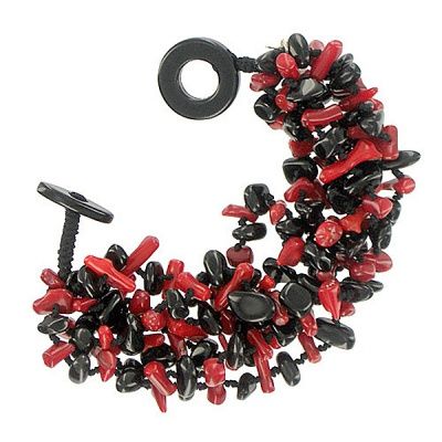 Onyx & Red Sea Bamboo Beaded Bracelet