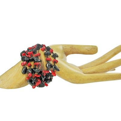 Onyx & Red Sea Bamboo Beaded Bracelet