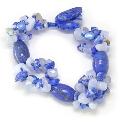 Lapis, Blue Chalcedony and Blue Pearl Beaded Bracelet