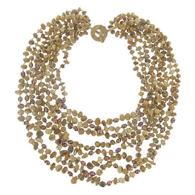 Picture Jasper and Metallic  Pearl Beaded Necklace