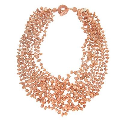 Eight Strand Peach Stone Beaded Necklace