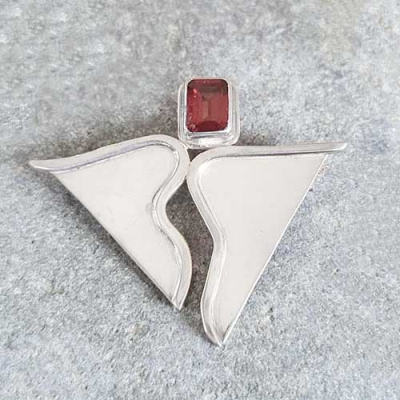 Abstract Sterling Silver Pin-Pendant with Garnet