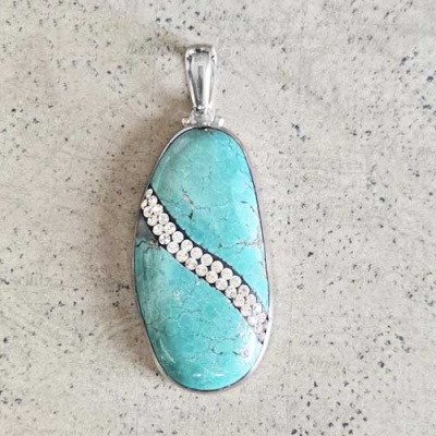 One of a Kind Turquoise Pendant with Swarovski Crystals Too