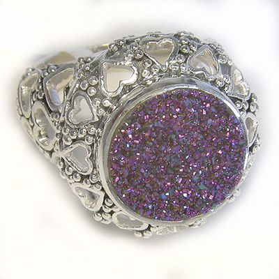 Caribbean Druzy Ring with Cut Out Hearts Bezel