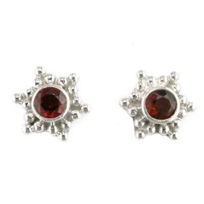 Garnet Silver Post Earrings with Silver Beads