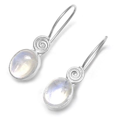Rainbow Moonstone Silver Latch-Back Earrings