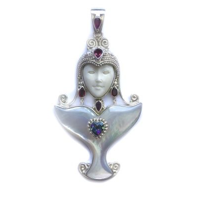 Goddess Pendant with Mother of Pearl, Ruby, Garnet, Mystic Topaz and Pink Tourmaline One-of-a-Kind
