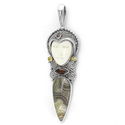 Goddess Pendant with Mexican Crazy Lace Agate, Citrine and Garnet