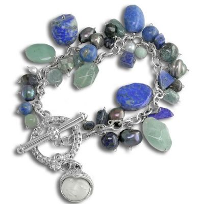 Lapis Multi Stone Charm Bracelet with Goddess Toggle