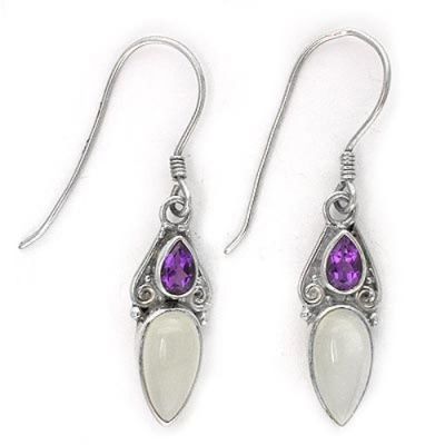 Moonstone and Amethsyt Pear Dangle Earrings