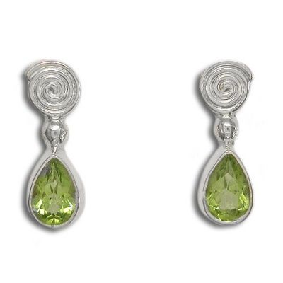 Faceted Peridot Post Earrings With Spiral
