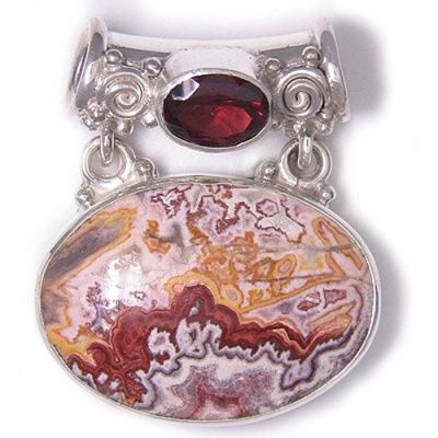Mexican Crazy Lace Agate and Garnet Pendant