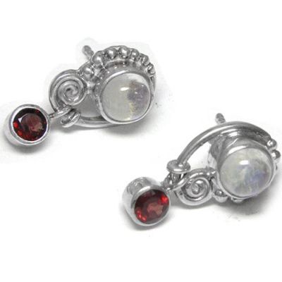 Rainbow Moonstone Earrings with Garnet