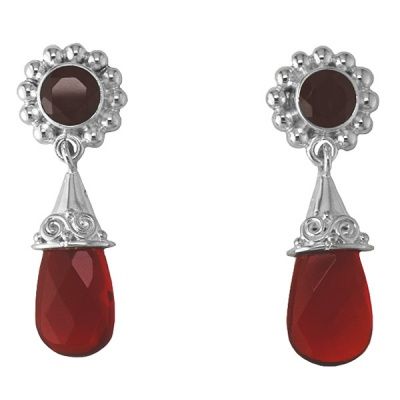 Red Opalite Drop Earrings with Garnet