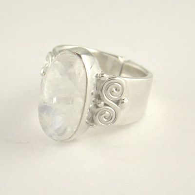 Sterling Silver Rainbow Moonstone Adjustable Ring