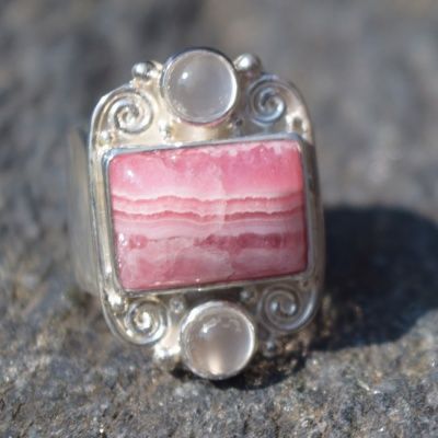 Rhodocrosite and Moonstone Ring 
