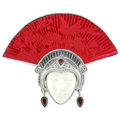 Goddess Pin-Pendant with Cinnabar Fan