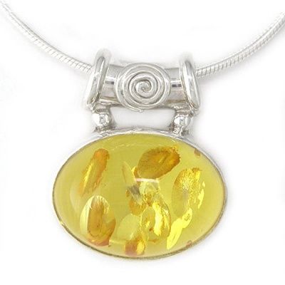 Amber Pendant with 18" Snake chain