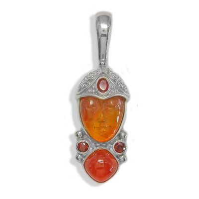 Amber Goddess Pendant with Garnet, Orange Chalcedony & Mexican Fire Opal