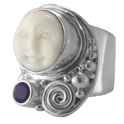 Moon Faced Goddess Ring with Amethyst