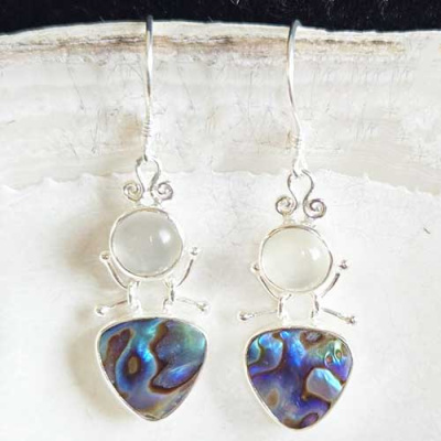 Streling Silver Paua Shell and Moonstone Earrings