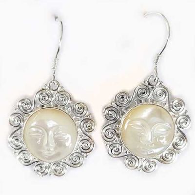 Ornate Sterling Silver Mother of Pearl Goddess Earrings (14mm)