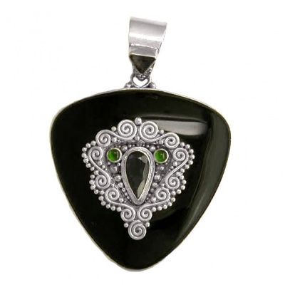 Rainbow Obsidian Trillion Pendant with Chrome Diopside and Iolte