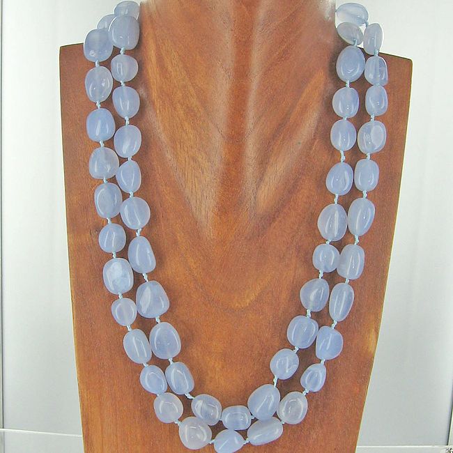 20 Two Strand Blue Chalcedony Beaded Necklace - Offerings Jewelry by Sajen